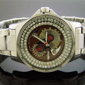 Men's King Master Quartz watch silver tone case 12 diamonds silver face